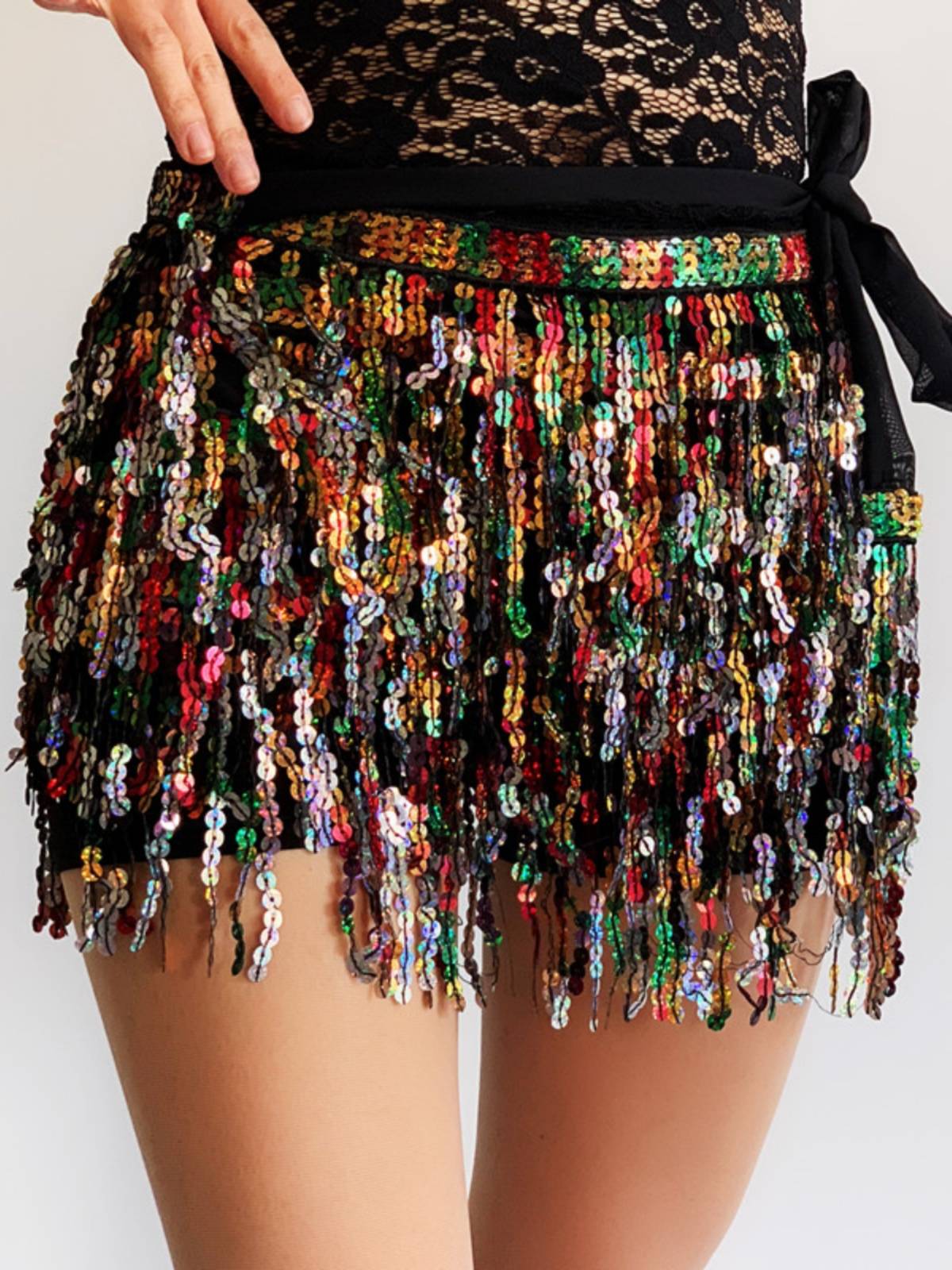 2023 new belly belly dance Latin dance four -layer encrypted sequins high -end waist chain waist towel waist skirt special offer