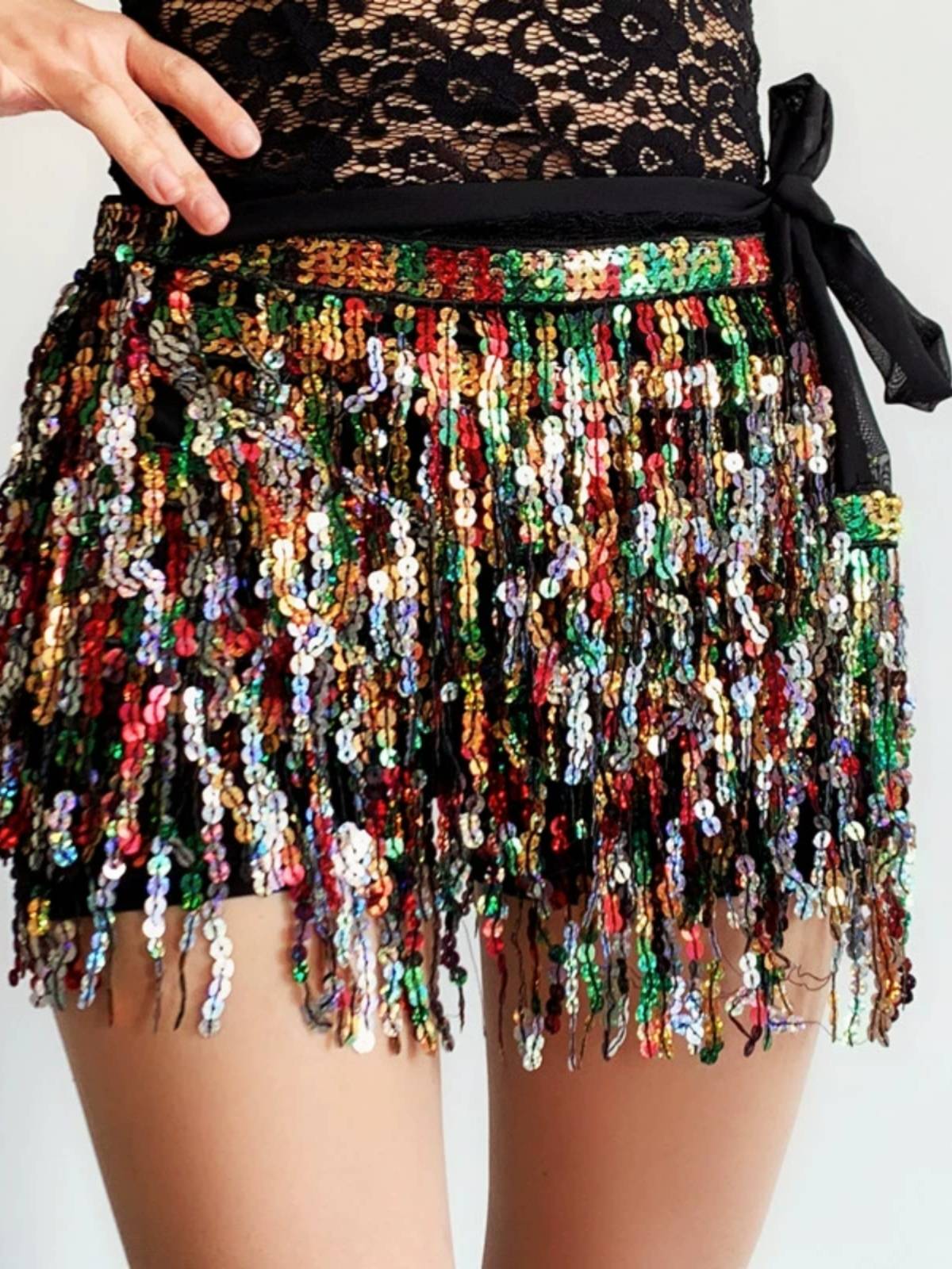 2023 new belly belly dance Latin dance four -layer encrypted sequins high -end waist chain waist towel waist skirt special offer