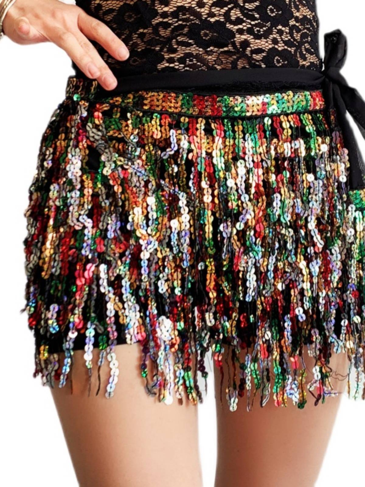 2023 new belly belly dance Latin dance four -layer encrypted sequins high -end waist chain waist towel waist skirt special offer