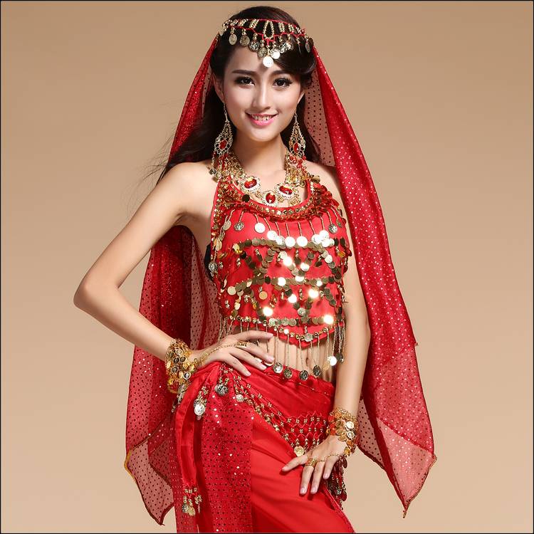 Indian dance head jewelry scarf header Xinjiang dance performance showed accessories belly dance bright spit bonus hanging coin head chain