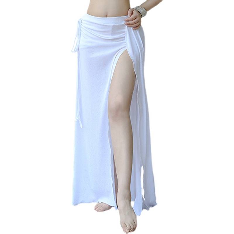 Belly dance skirt new under -packed white dance exercises, hip skirts, split long skirts, oriental dance half -body skirt summer