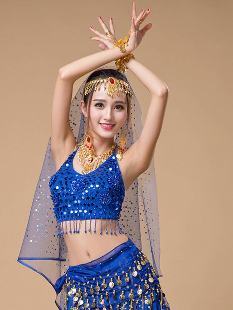 New Indian dance with belly dance top performance clothes Xinjiang sexy breasts female clothing bead embroidery sequin corset