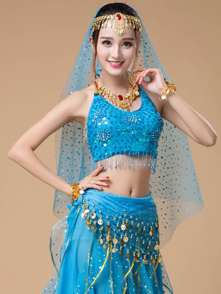 New Indian dance with belly dance top performance clothes Xinjiang sexy breasts female clothing bead embroidery sequin corset