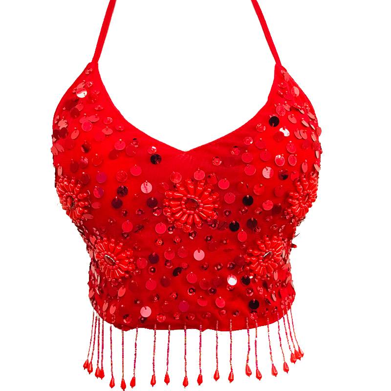 New Indian dance with belly dance top performance clothes Xinjiang sexy breasts female clothing bead embroidery sequin corset