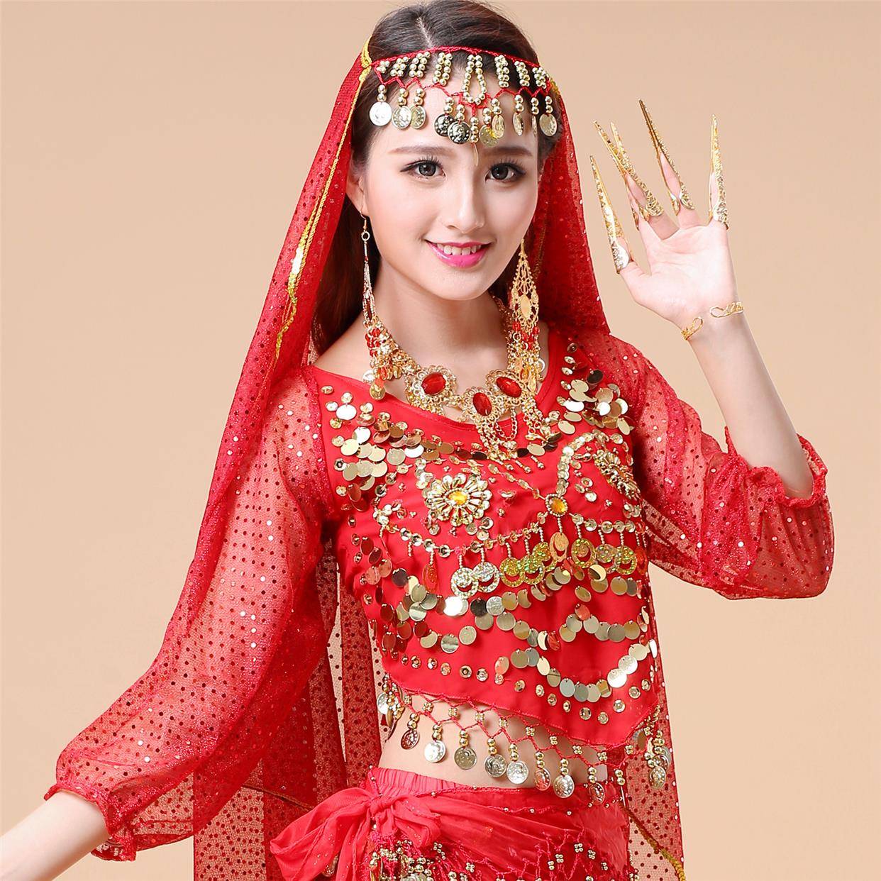 Belly nation dance head yarn scarf Indian dance nose chain watch performance headwear matching accessories earrings bracelet necklace jewelry