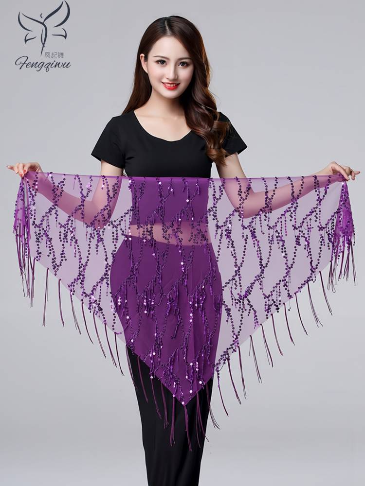 Fengqi dance belly dance waist chain 2024 new practice service hip hip -hip scarf beginner triangular scarf sequin belt waist