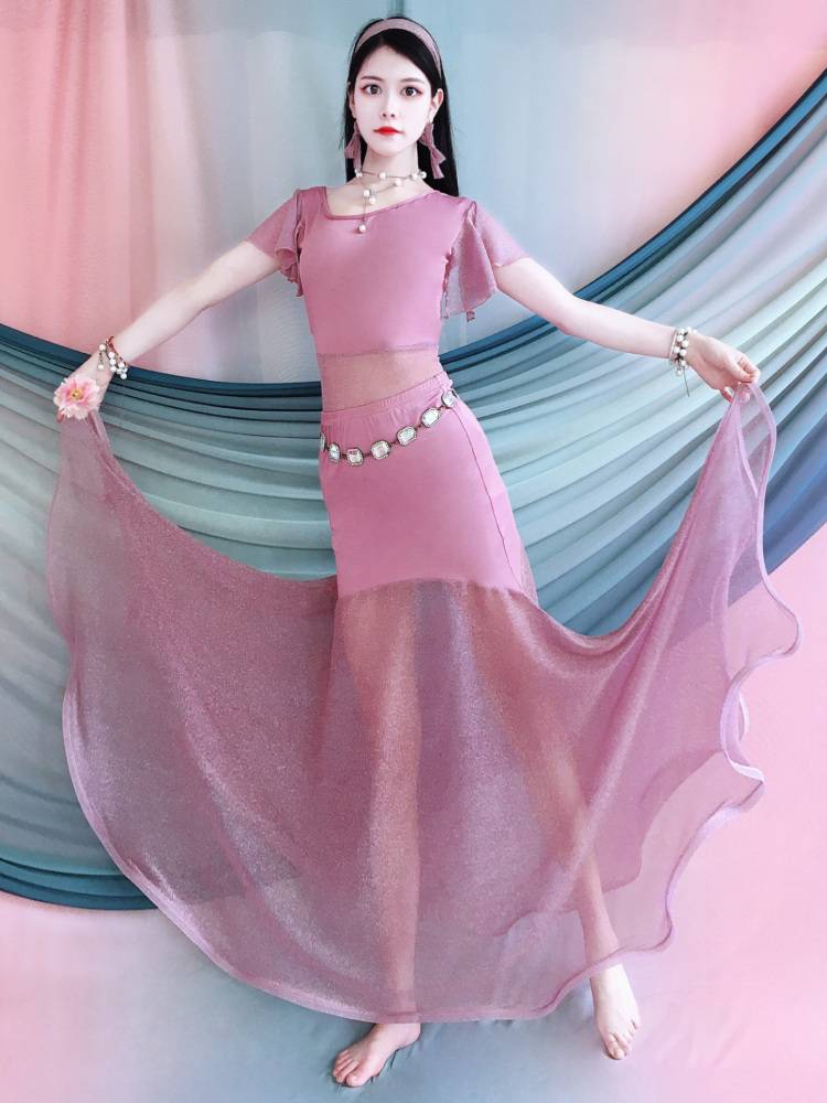 Belly Dance Performance Services Summer New Lotus Leaf Short -sleeved Fish Tail Plasma Set Oriental Dance Children's Practice Service