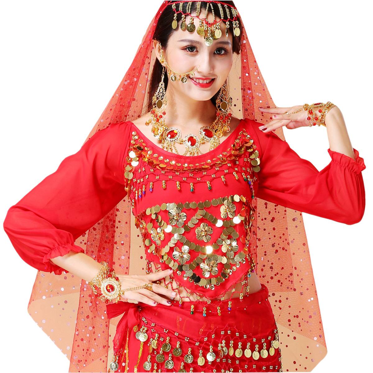Indian dance top performance, clean noodles, practice clothes, dance dancing dancing clothing new belly dance shell long sleeves