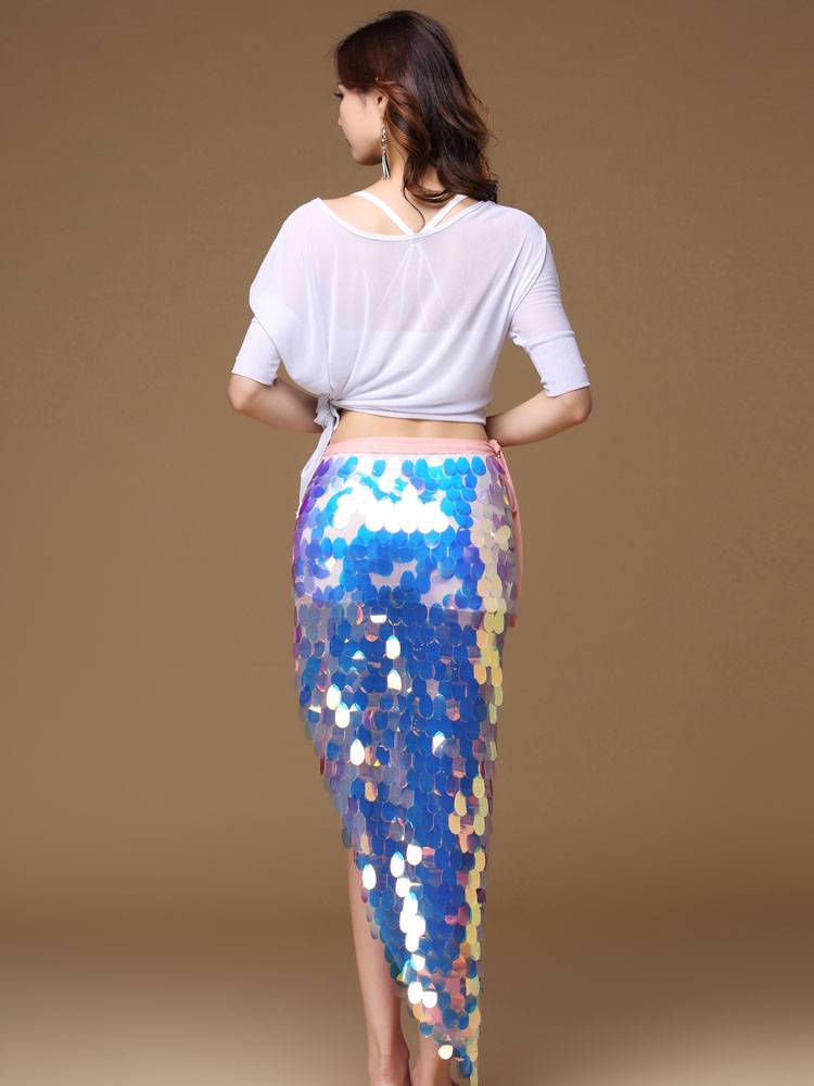 Belly dance exercise service 2024 new set of summer hip towel short skirts perform women's clothes sequin set fairy long skirt