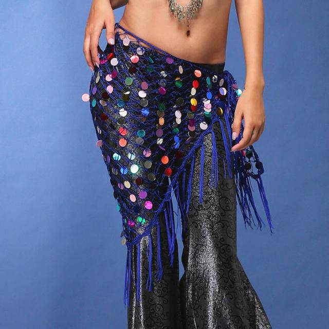 Belly dance hip scarf Crystal gong film hand hook mesh -shaped triangular scarf Mermaid waist scarf oriental dance waist chain can be used as shawl