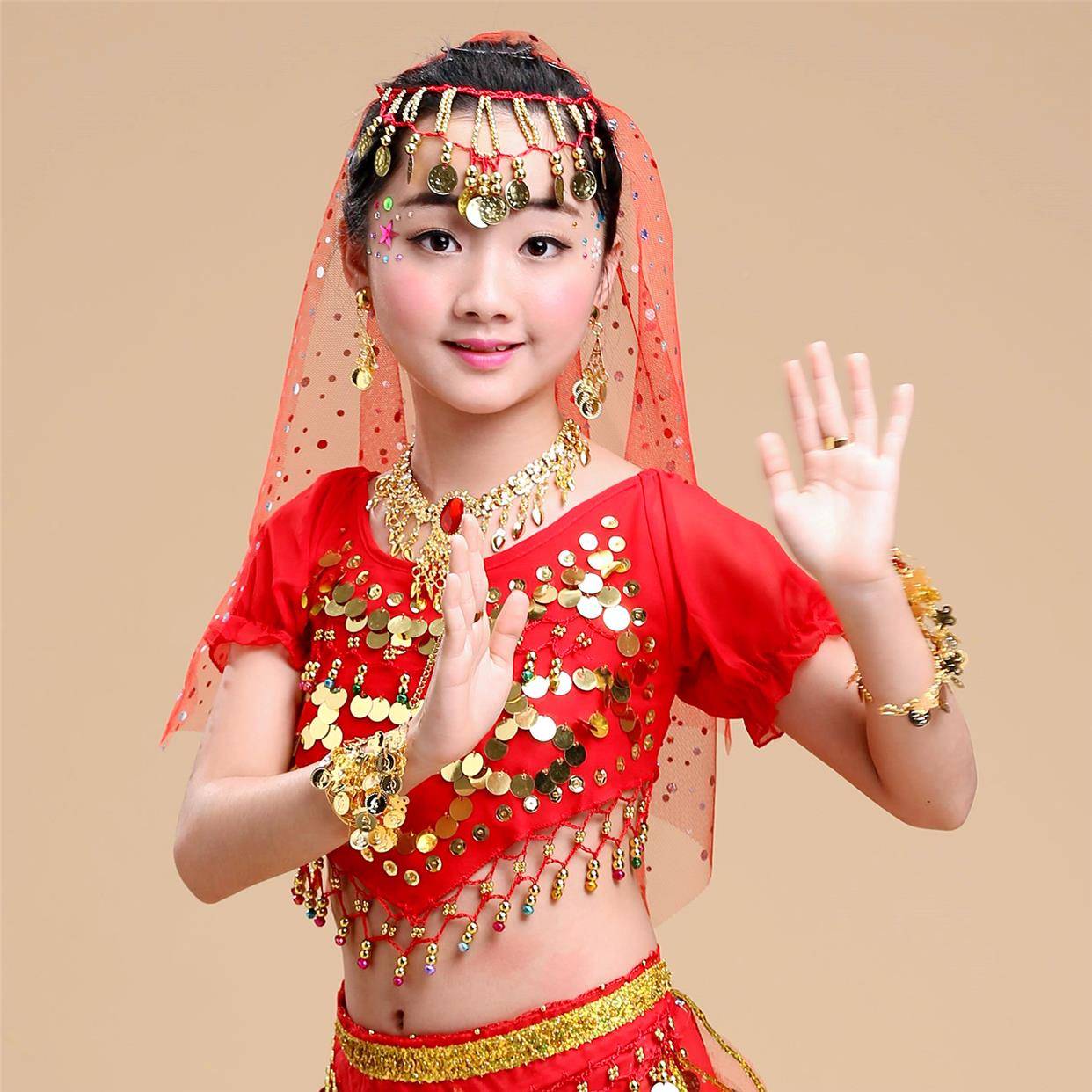 Children's Indian dance performance accessories earrings bracelet necklace neckline head scarf head scarf belly dance lottery nodding jewelry