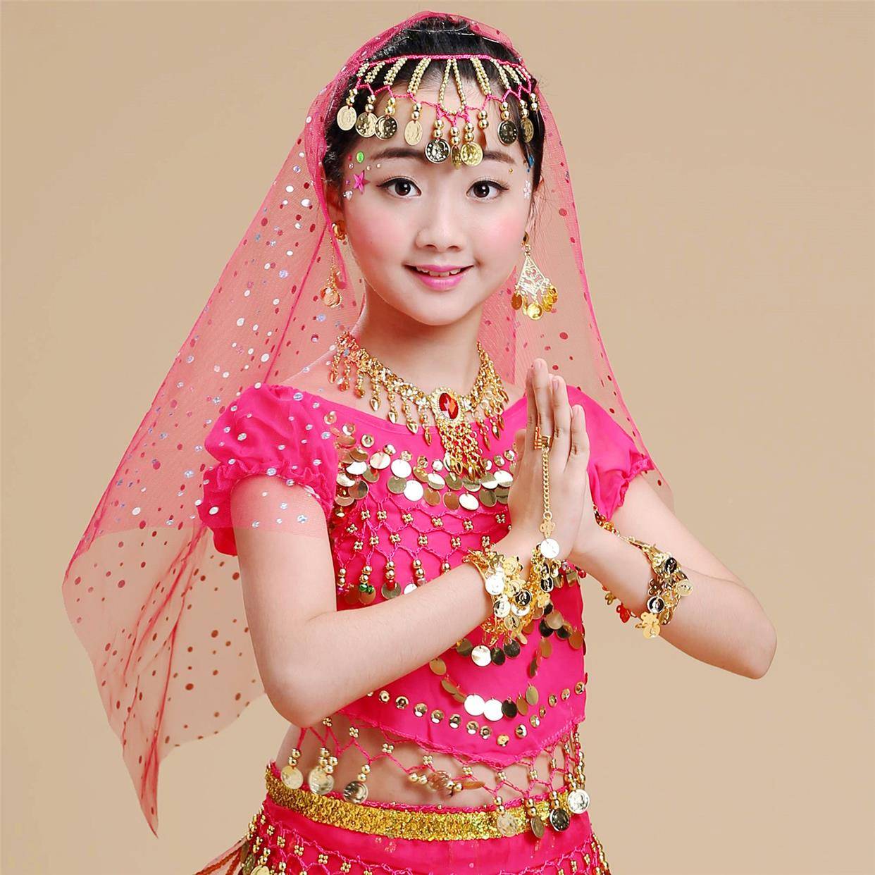 Children's Indian dance performance accessories earrings bracelet necklace neckline head scarf head scarf belly dance lottery nodding jewelry