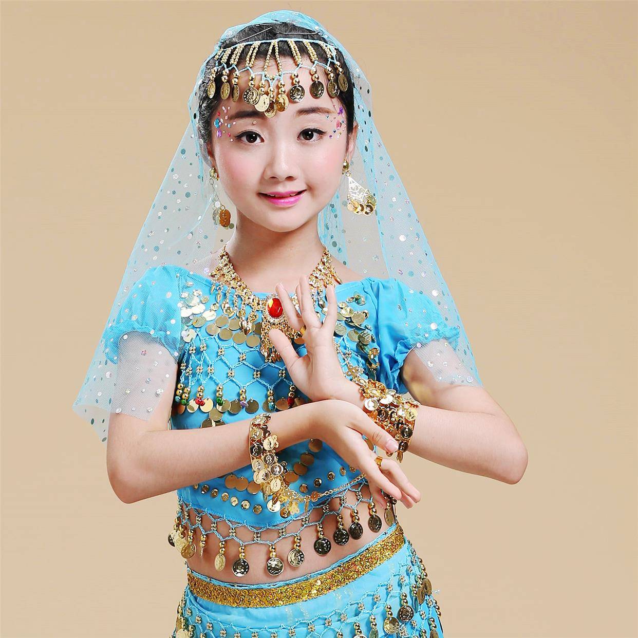 Children's Indian dance performance accessories earrings bracelet necklace neckline head scarf head scarf belly dance lottery nodding jewelry