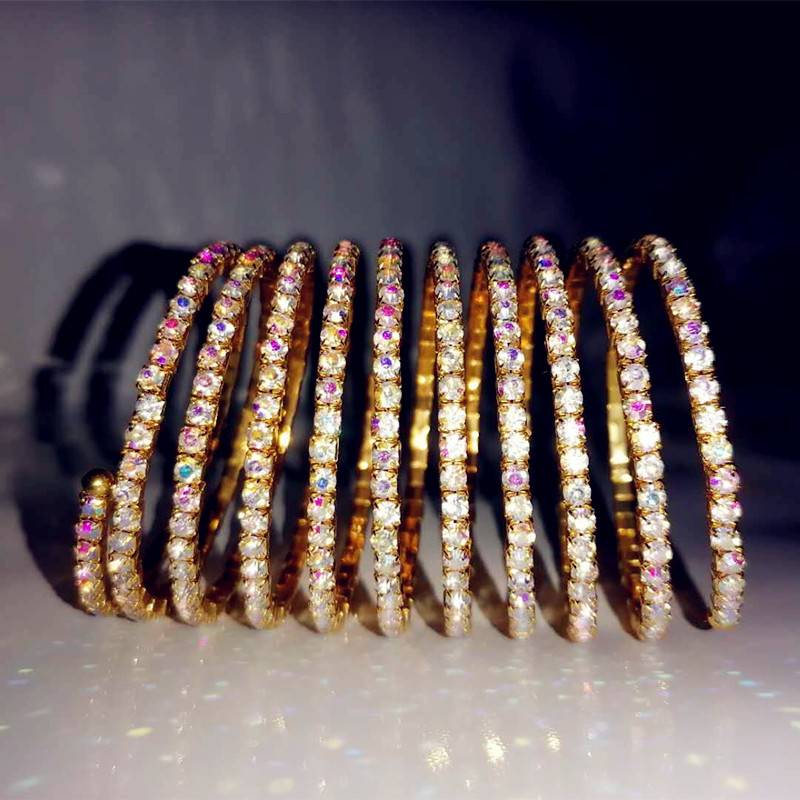 Trendy and versatile belly dance performance arm ring rhinestone wound bracelet 10 circles of bracelet dance dance bright golden elastic arm decoration