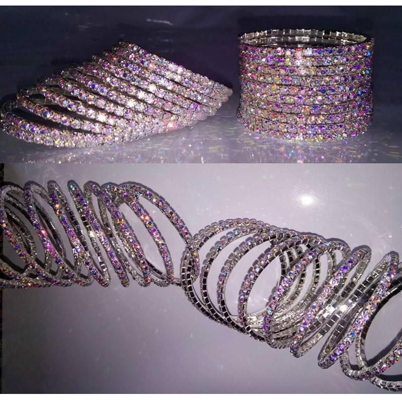 Trendy and versatile belly dance performance arm ring rhinestone wound bracelet 10 circles of bracelet dance dance bright golden elastic arm decoration