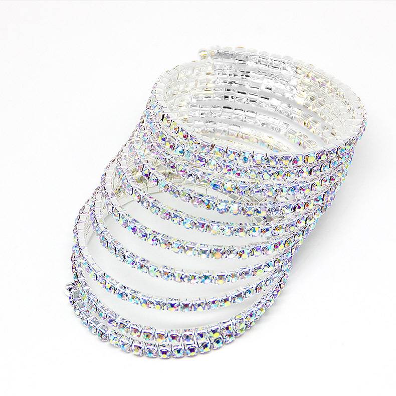 Trendy and versatile belly dance performance arm ring rhinestone wound bracelet 10 circles of bracelet dance dance bright golden elastic arm decoration