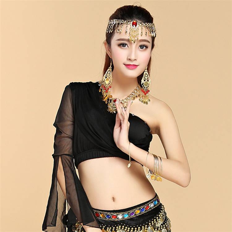 Belly dance clothing net yarn shirt Indian dance dance belly dance practice clothes performance dance dance hot diamond shirt