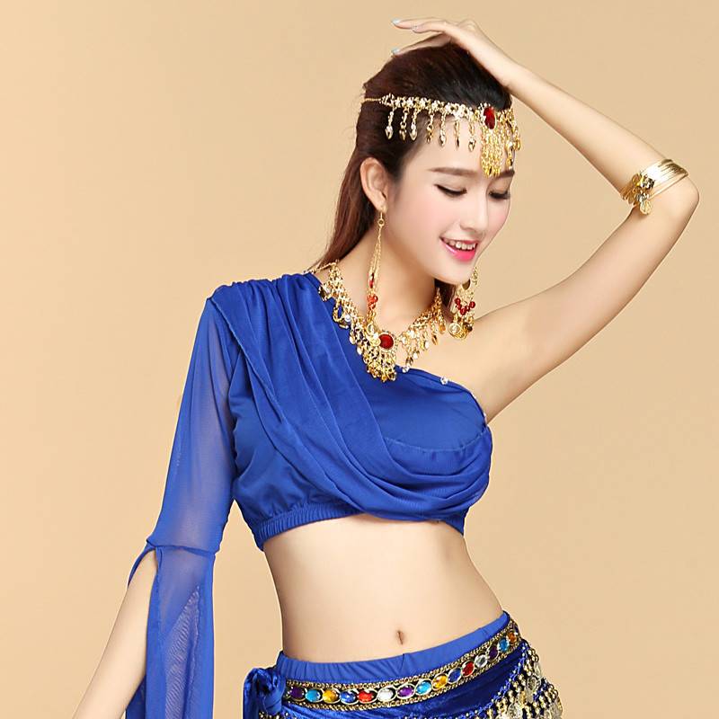 Belly dance clothing net yarn shirt Indian dance dance belly dance practice clothes performance dance dance hot diamond shirt