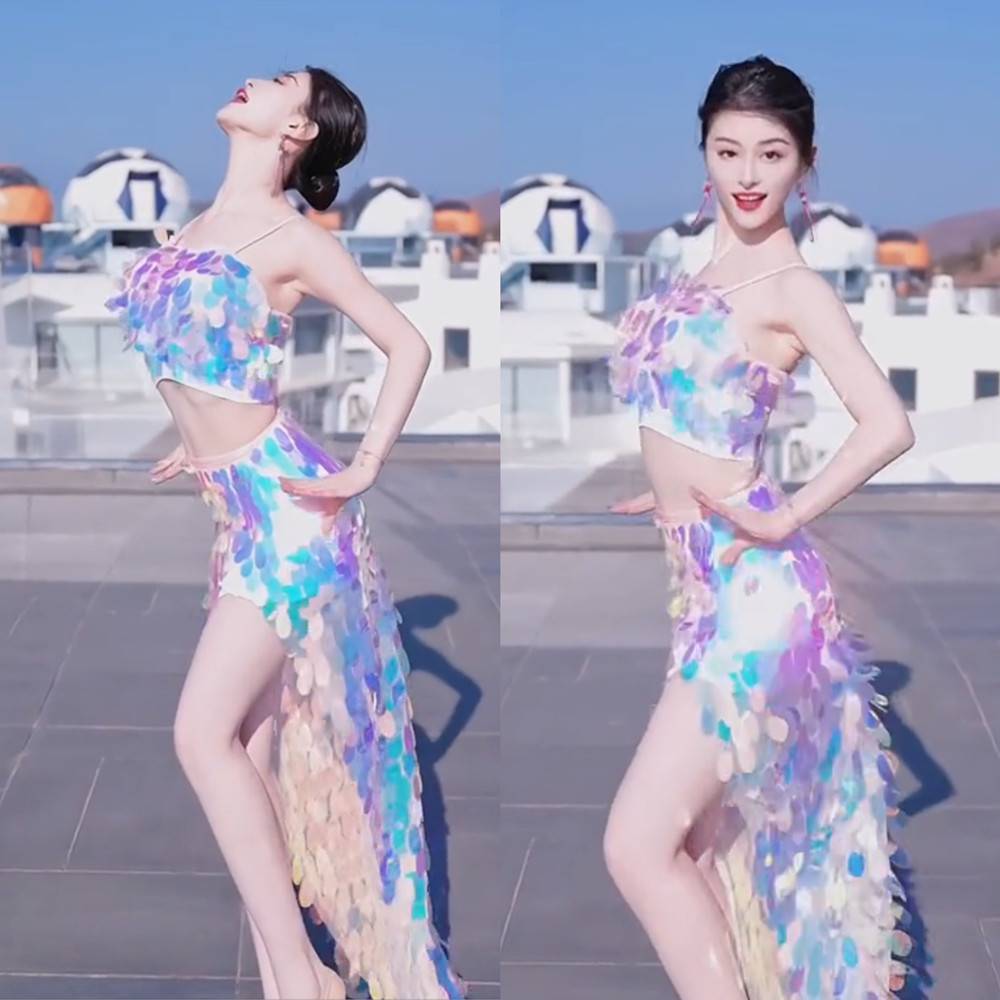 2023 Belly Dance Drum Dance Night Store Performance Services Performance Fun Mermaid Mermaid Sequenant Skin Set Outside Shooting