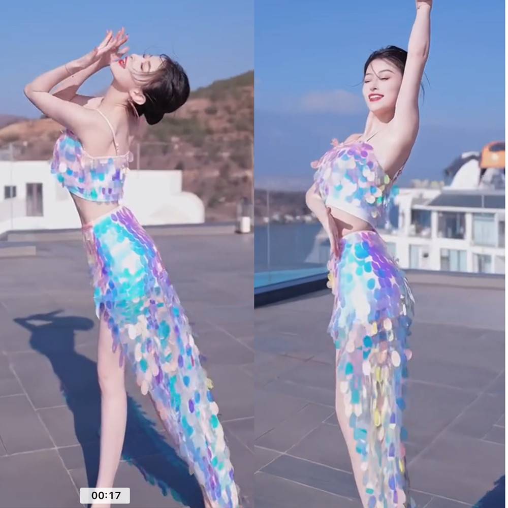 2023 Belly Dance Drum Dance Night Store Performance Services Performance Fun Mermaid Mermaid Sequenant Skin Set Outside Shooting