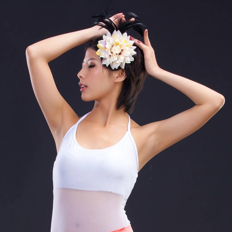 Dance Niang 03#Belly Dance Head Flower Dance Headpowers Big Flower Feather Hair Playing Performance chest flower jewelry accessories