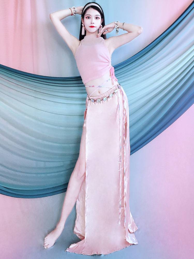 Belly Dance Clothing 2024 New Spring and Summer Practice Double Spokesmanship Double Speed Legs Long Performance Set Saument Children