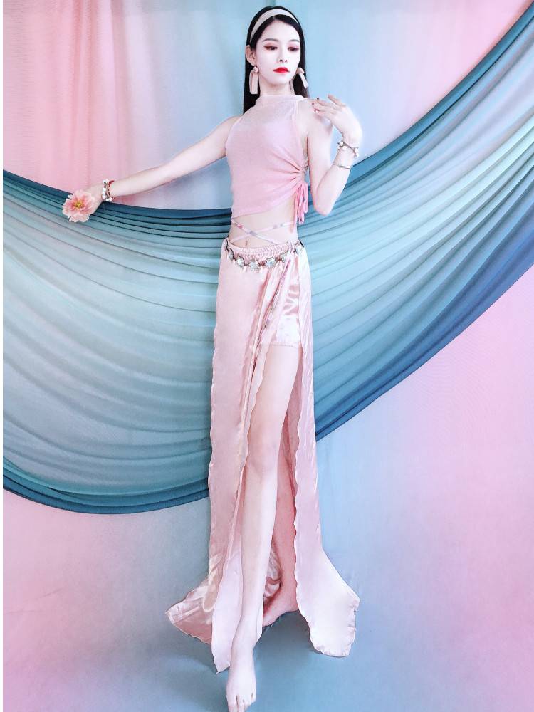 Belly Dance Clothing 2024 New Spring and Summer Practice Double Spokesmanship Double Speed Legs Long Performance Set Saument Children