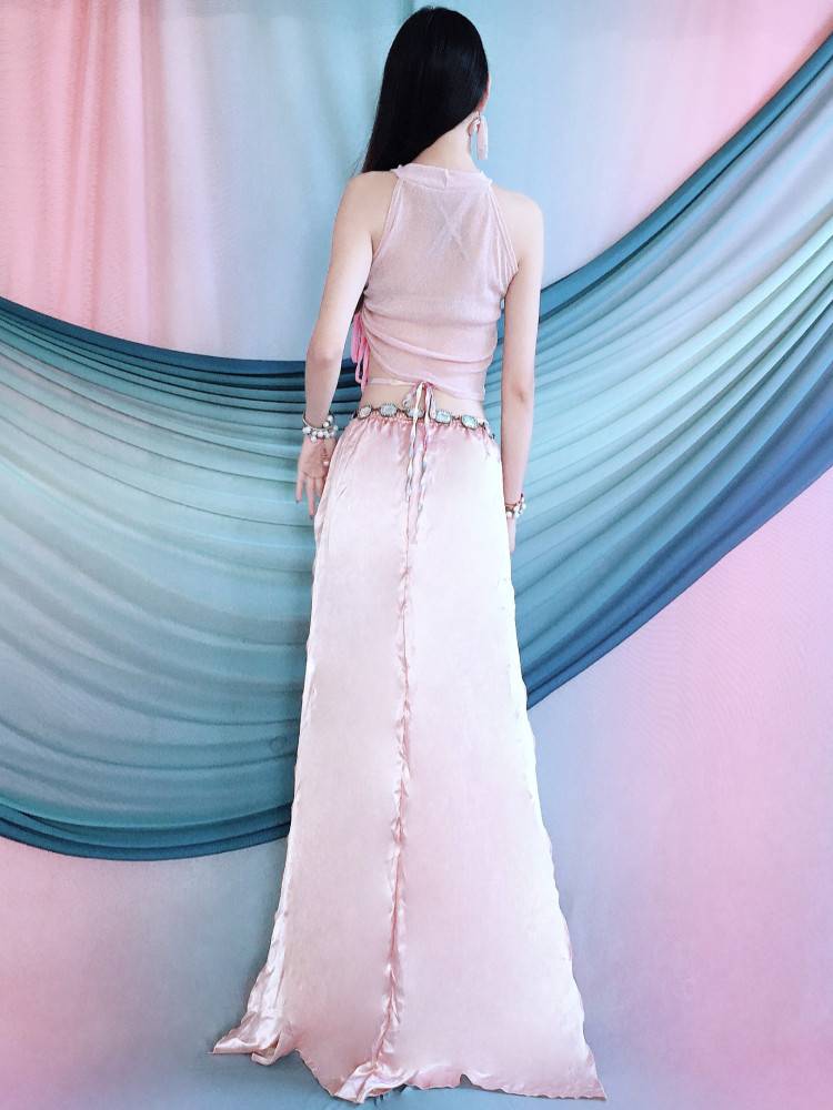 Belly Dance Clothing 2024 New Spring and Summer Practice Double Spokesmanship Double Speed Legs Long Performance Set Saument Children