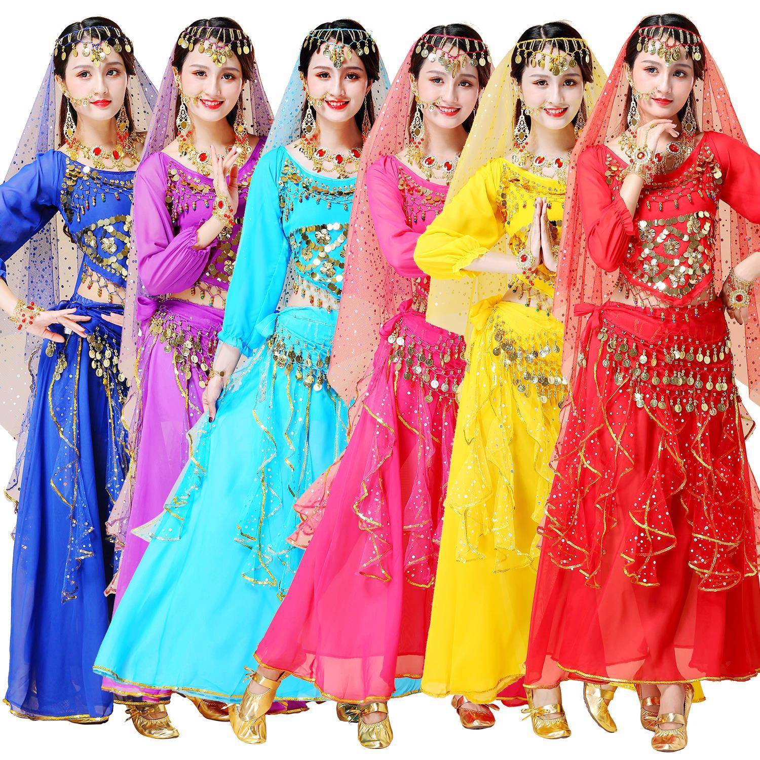 Indian dance performance clothing long -sleeved stage performance clothing Egyptian dance high -end belly dance suit short sleeve long skirt female female