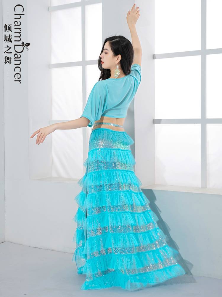 The dance of the city dance belly dance clothing is beautiful fairy sequins, lotus leaf skirt set practice clothes oriental dance practice class