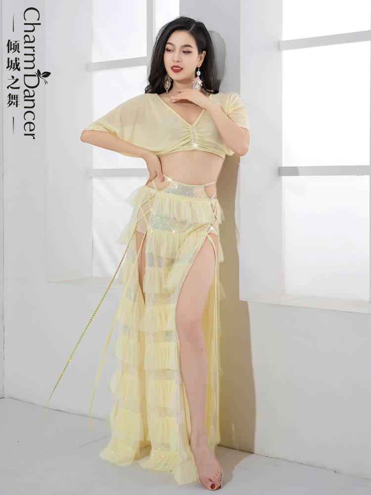 The dance of the city dance belly dance clothing is beautiful fairy sequins, lotus leaf skirt set practice clothes oriental dance practice class