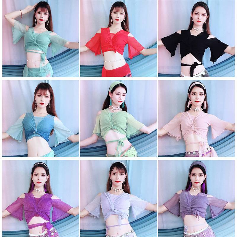 Belly dance exercises 2024 new horn sleeve mesh top female adult Xia children's watch performance order