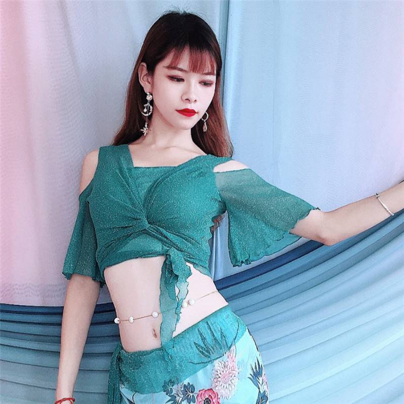 Belly dance exercises 2024 new horn sleeve mesh top female adult Xia children's watch performance order