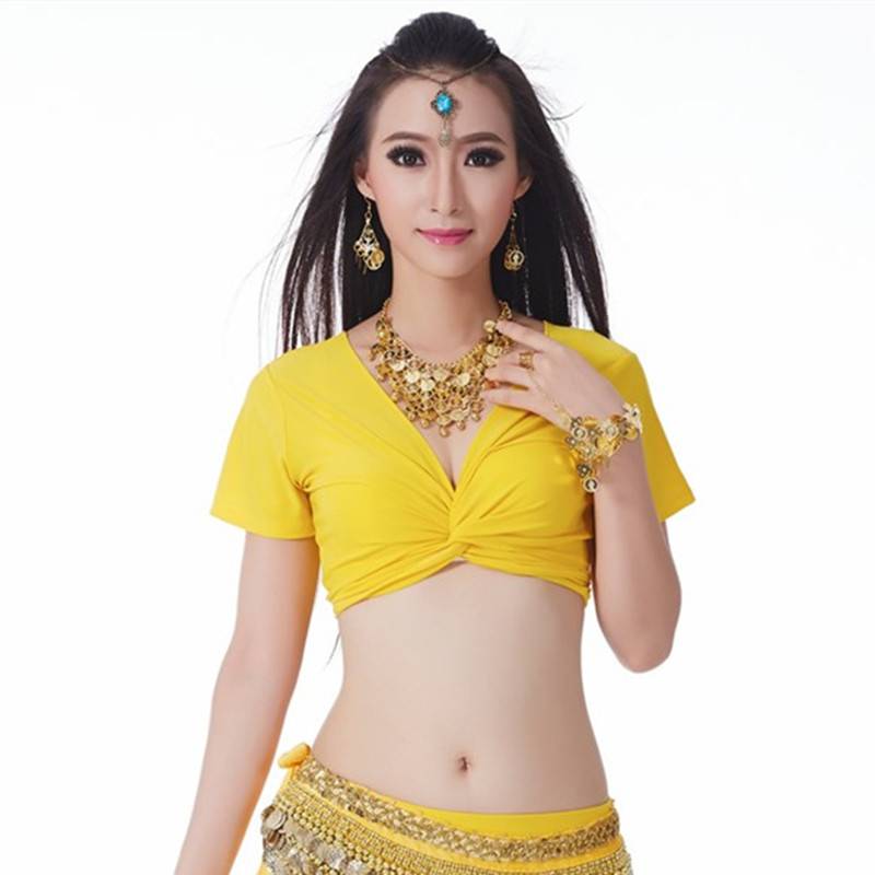 Belly Dance top Crystal cotton strap short -sleeved exercise clothes on the female dance clothing oriental dance exercise top