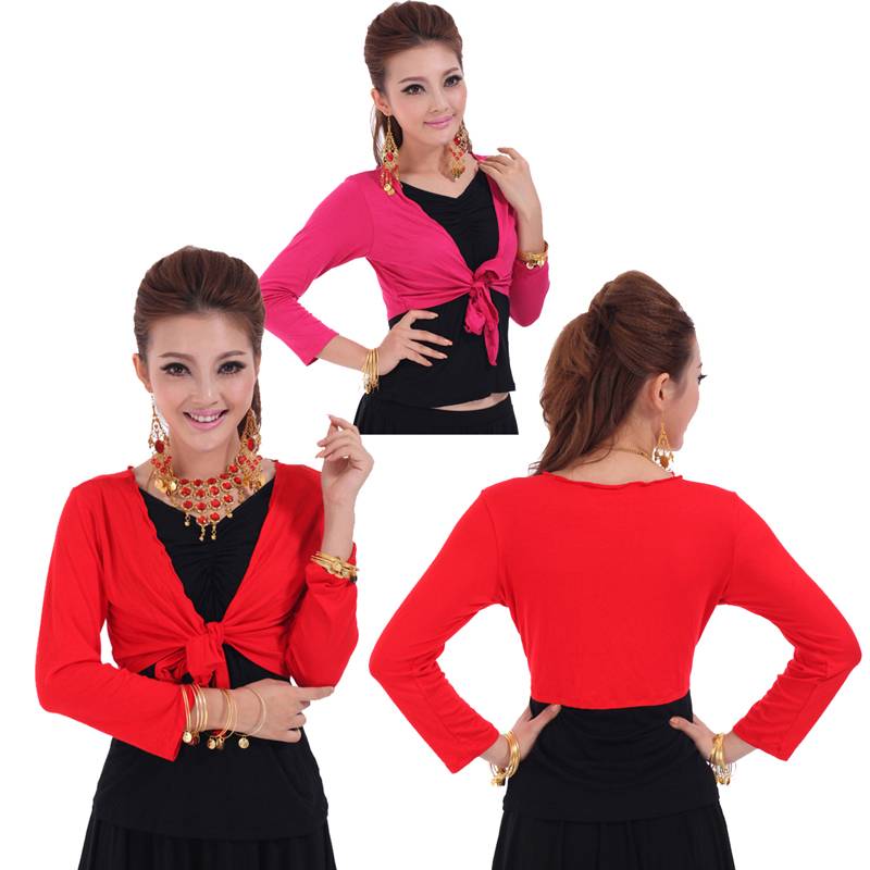 Belly Dance Clothing Practice Gongfu Yoga New Belly Dance Top 2 Plugs 2 pieces of long -sleeved square dance s109 big size