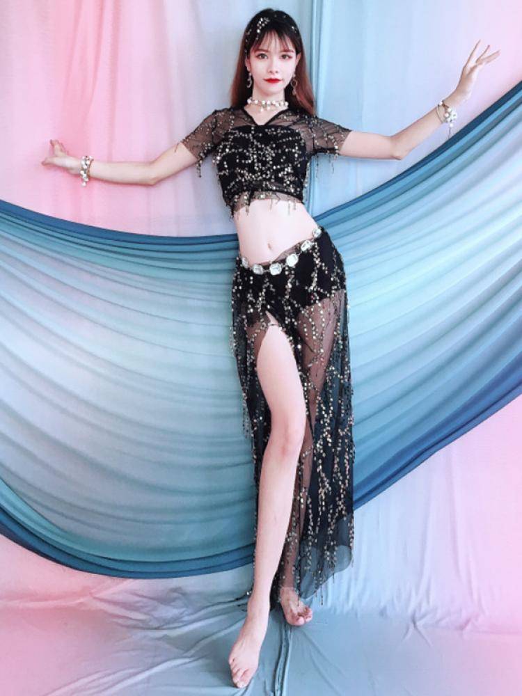 Belly Dance Clothing 2024 Spring New Leopard Stop Top Hip Scarf Oriental Dance Net Red Performance Service