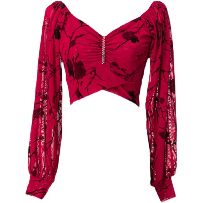 Belly dance 2023 new lantern sleeve mesh tops Oriental dance dance clothing female Indian dance service performance service