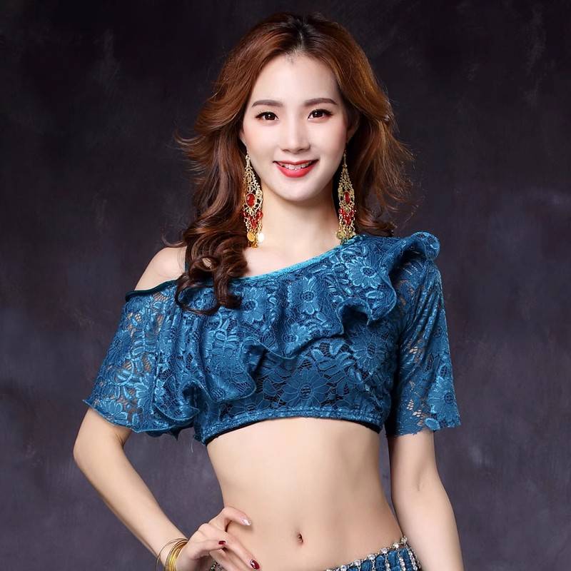 Belly dance lace top Female new sexy dance juvenile junior scholar Indian exercises, short -sleeved hollow summer dress