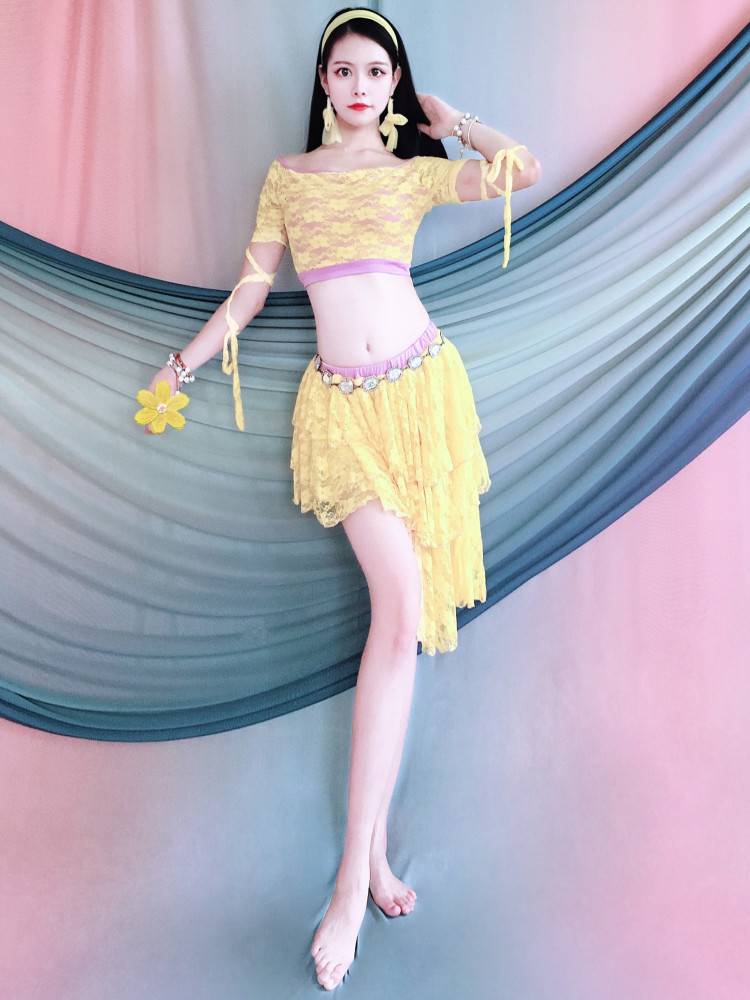 Belly Dance 2024 spring and summer new practice clothing practice performance room color lace skirt set beginner