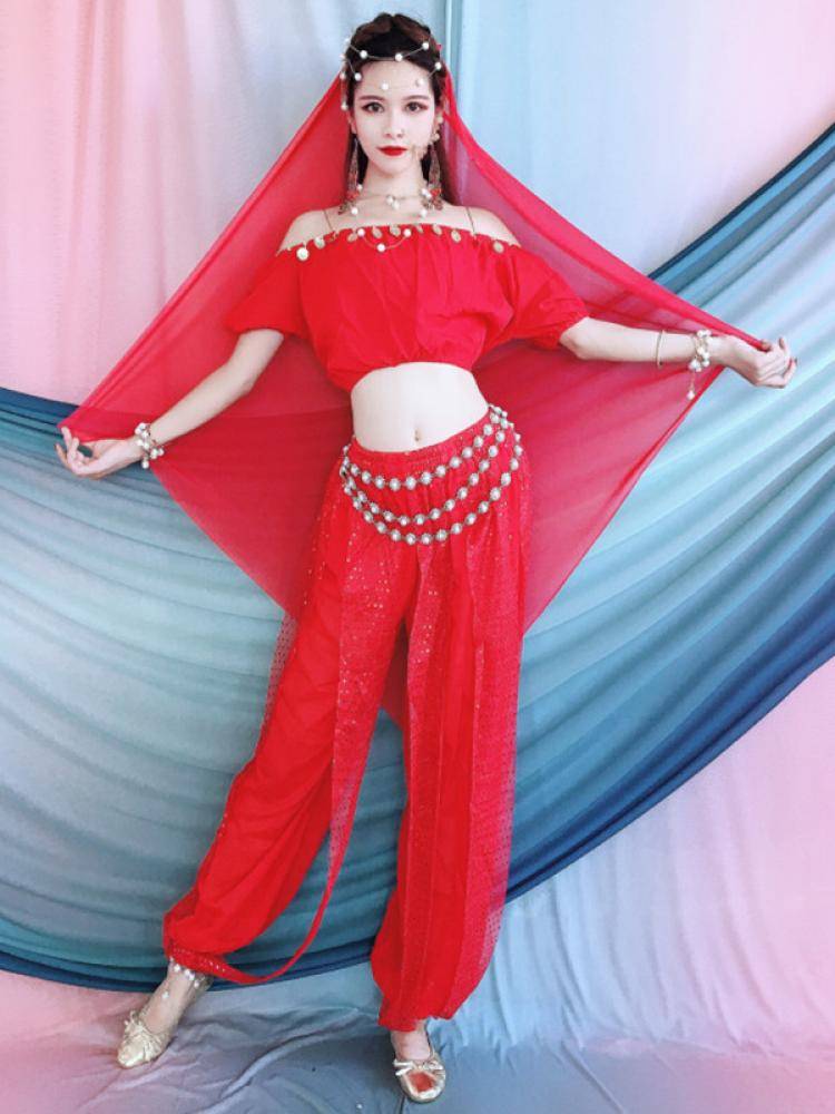 Baiya Qianhui Belly Dance Indian Dance Stage Performance Service 2024 Spring New Lantern Short Sleeve Long -sleeved Bright Pot