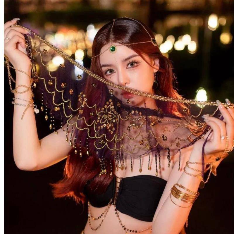 The new dance face facial facial ginseng style veil fairy western belly dance outer area