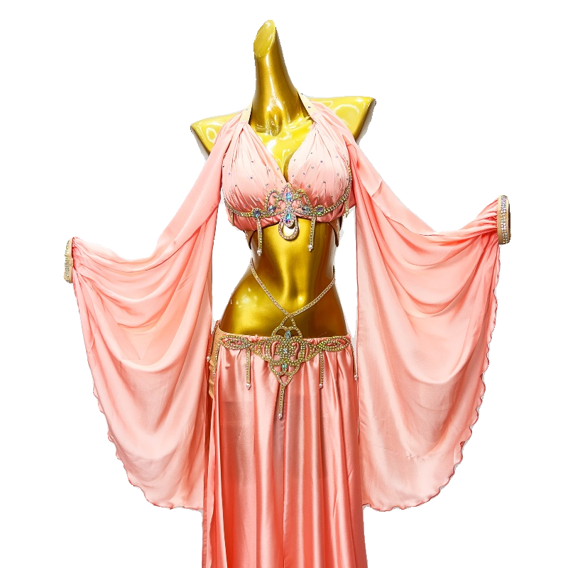 Dance posture belly dance table performance clothing female 2024 new diamonds long skirt set practice service QC3205