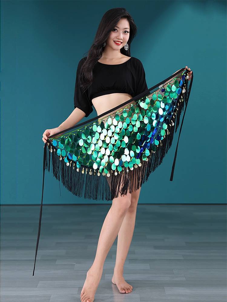 Belly dance with waist chain, colorful sequin, sanios, sotes around 2022 new dance net yarn strap women