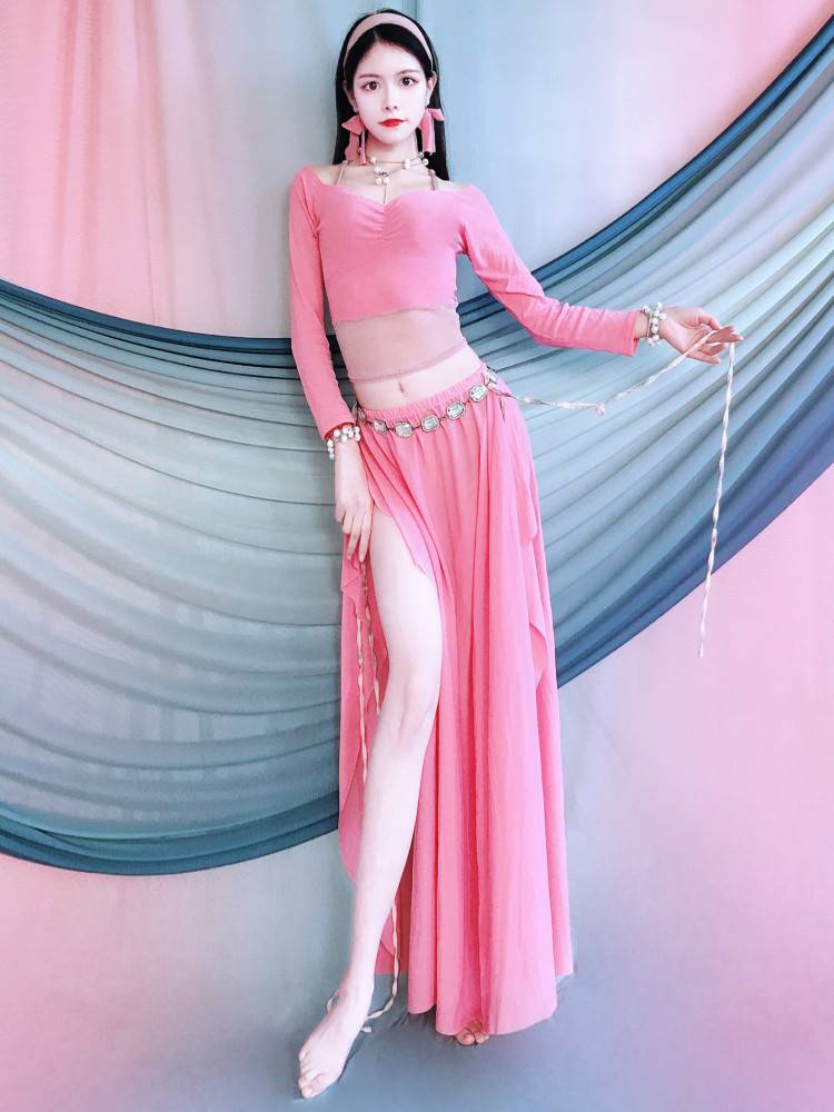Belly dance set 2024 new sexy clothing female Oriental dance exercise juvenue beginner lotus leaf long skirt fairy