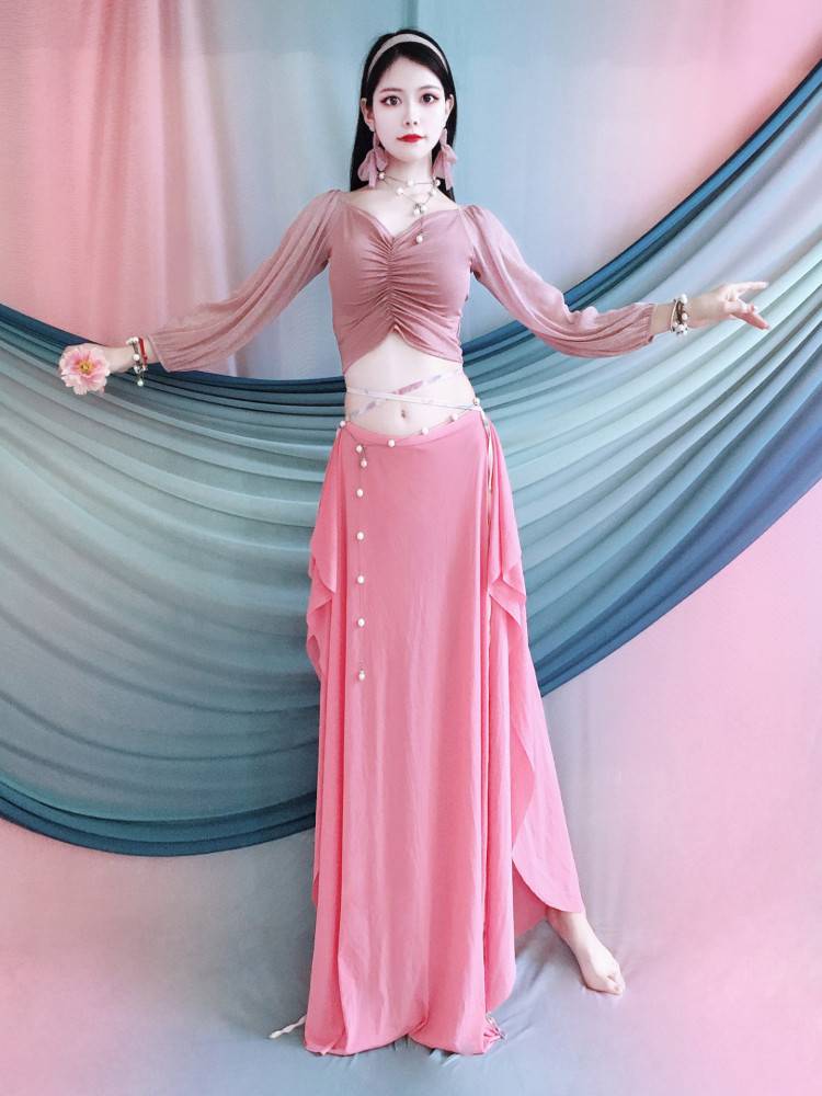 Belly dance set 2024 new sexy clothing female Oriental dance exercise juvenue beginner lotus leaf long skirt fairy
