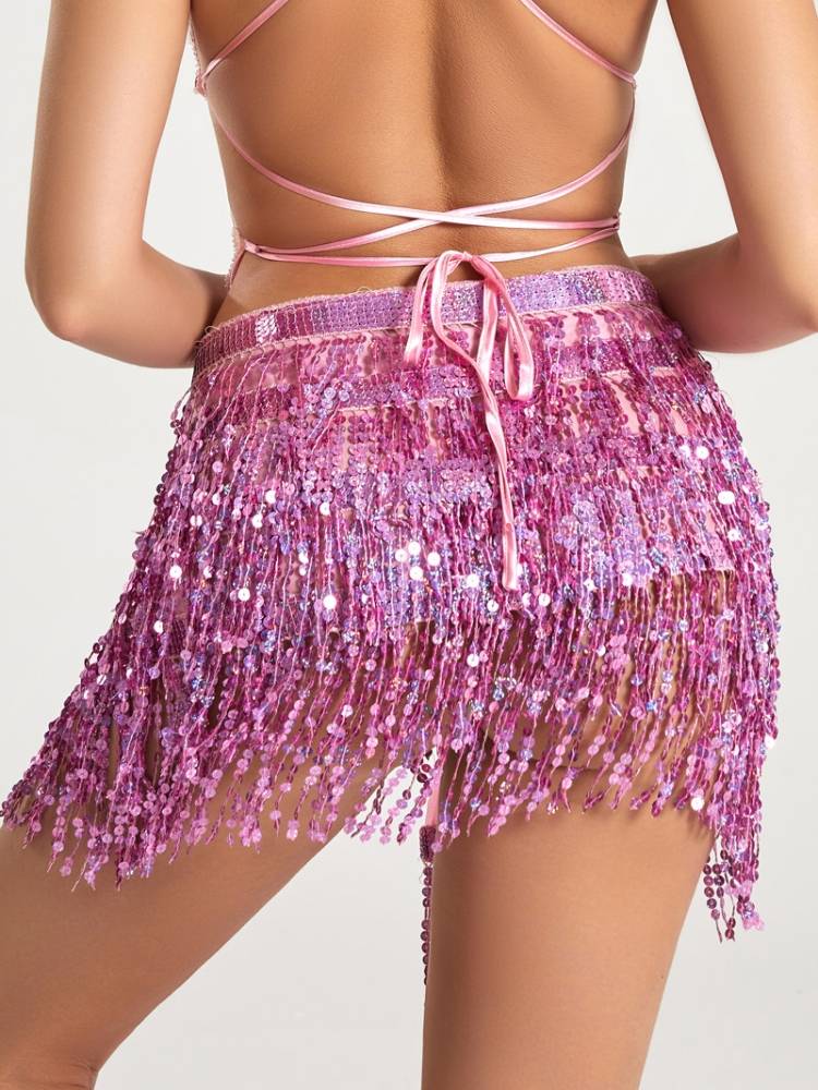 Belly dance waist chain sequins skirt belt performance, waistscar dance performances streaming skirt, Indian dance hip scarf