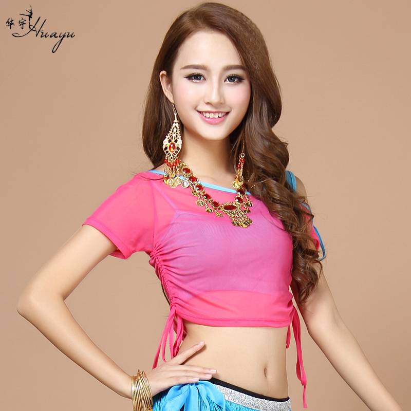 Belly dance new dance clothes top sexy mesh short sleeve two -piece first scholar adult female practice