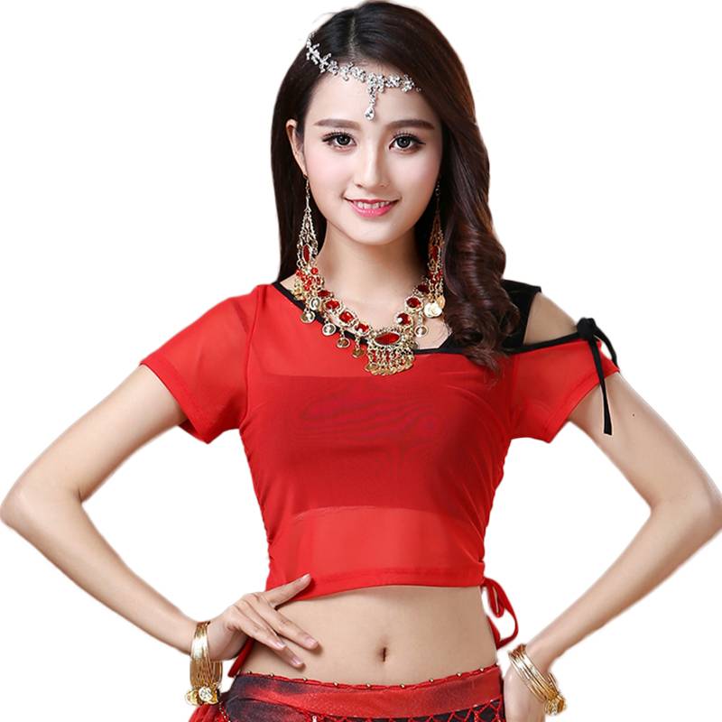 Belly dance new dance clothes top sexy mesh short sleeve two -piece first scholar adult female practice