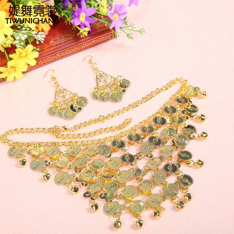 Golden Sailor, two sets of belly-dancing necklaces, belly-dancing earrings, neck-string earrings