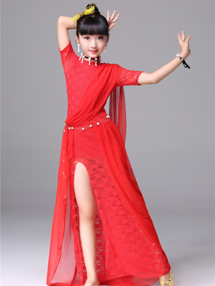 Baiya Qianhui Belly Dance Summer Children's Performance Server Following Girls Lace Dress Children's Oriental Dance Clothing